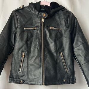 Black Leather Jacket with Gold Accents